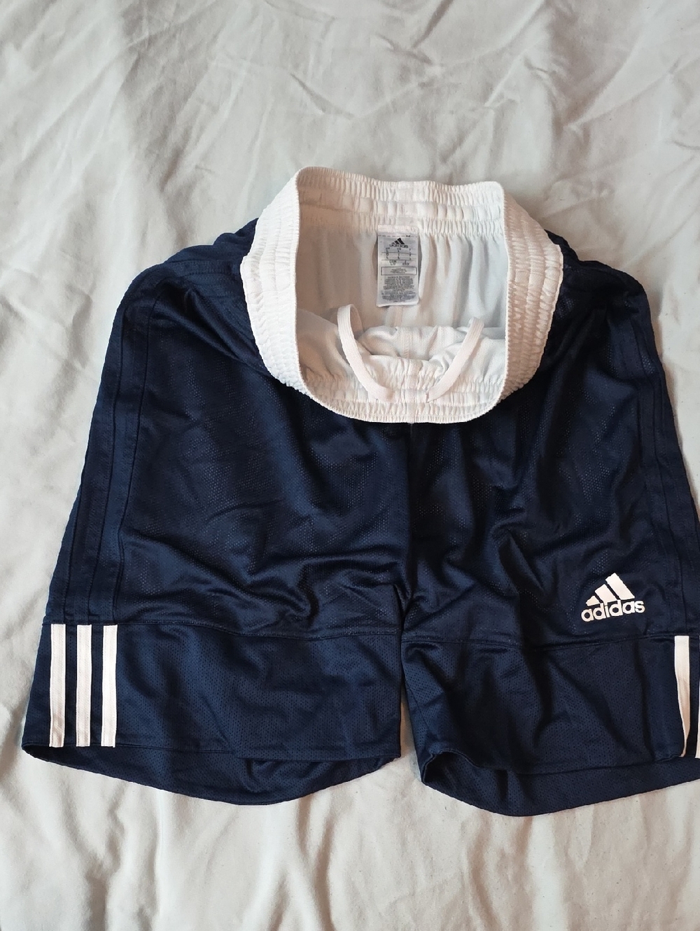 Adidas Navy Shorts with White Stripes Size Large
